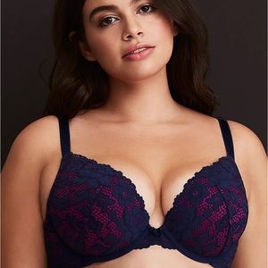 LACE & MICROFIBER PUSH-UP PLUNGE BRA 44DDD NWT